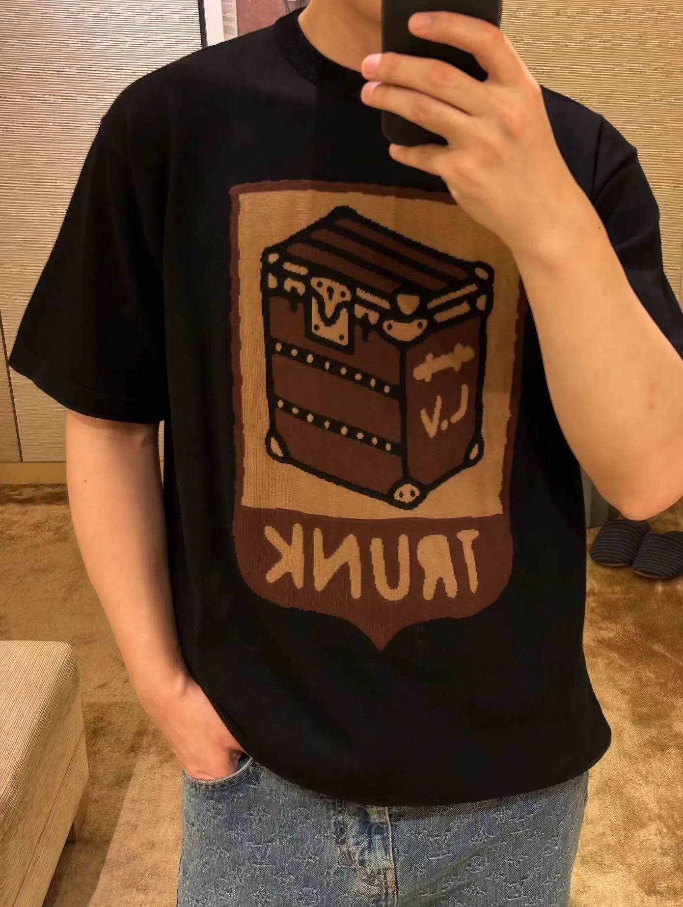Louis Vuitton/Louis Vuitton 24ss Fei Dong treasure chest jacquard knitted short sleeves